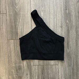 Black, one strap sports bra/crop top. Never worn!